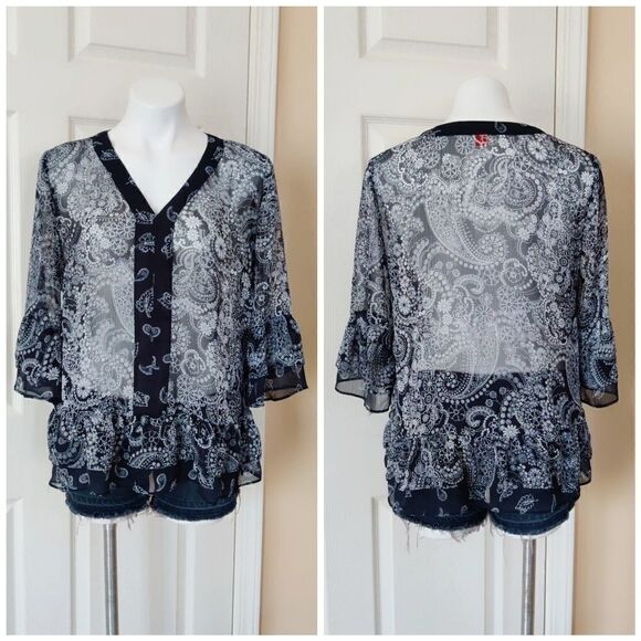 Joe Fresh sheer paisley bell sleeve blouse M - Picture 1 of 8
